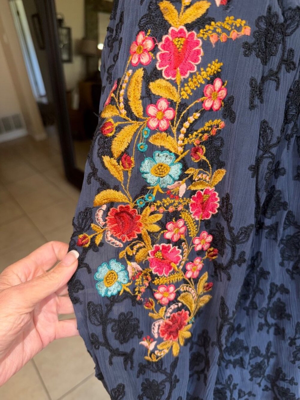 NWT SUNDANCE Womens Navy Gemma Elegance Boho Top Embroidered Blouse Tunic XL - Picture 7 of 11